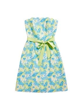 Vintage Lilly Pulitzer Strapless Dress 2 US Crab Seashell Scalloped Cotton